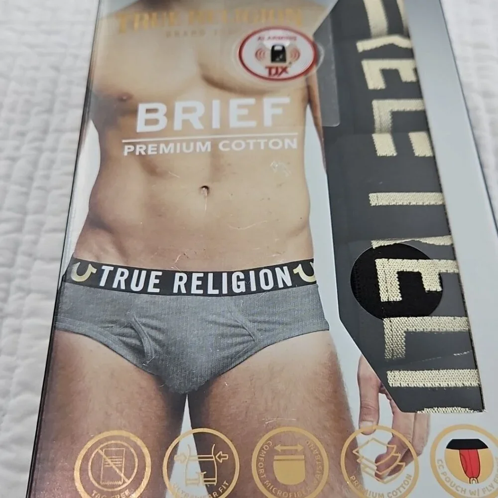 True‎ Religion Men's Size Large Briefs Cotton Stretch Underwear 5 Pack NEW NIB